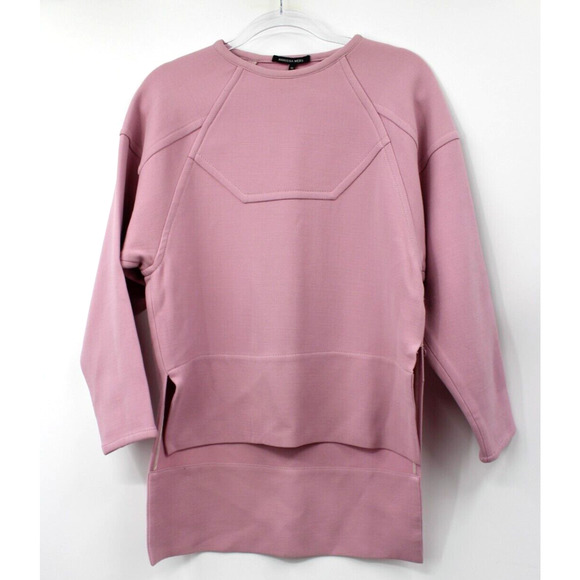 Marissa Webb Virgin Wool Top Size XS Pink Solid Long Sleeve High Low‎ Stretch - Picture 1 of 8